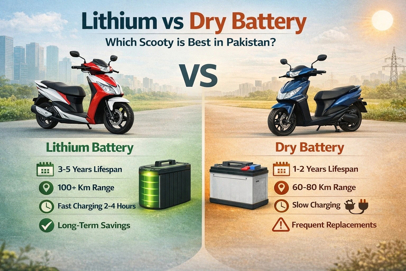 Lithium vs Dry Battery: Which Scooty is Best in Pakistan?