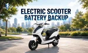 White Volnivo scooter in city park; electric scooter battery backup tips.