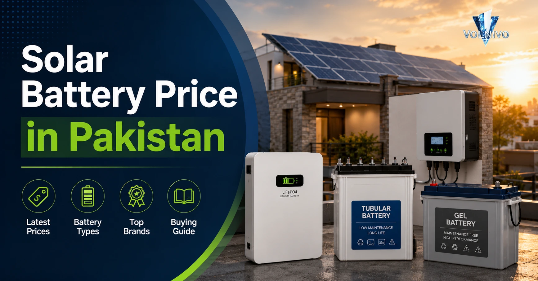 Solar battery price in Pakistan with LiFePO4, tubular, and gel batteries for home solar systems.