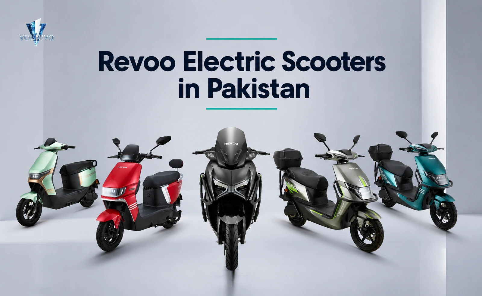 Diverse lineup of colorful models for Revoo Electric Scooter in Pakistan showcase.