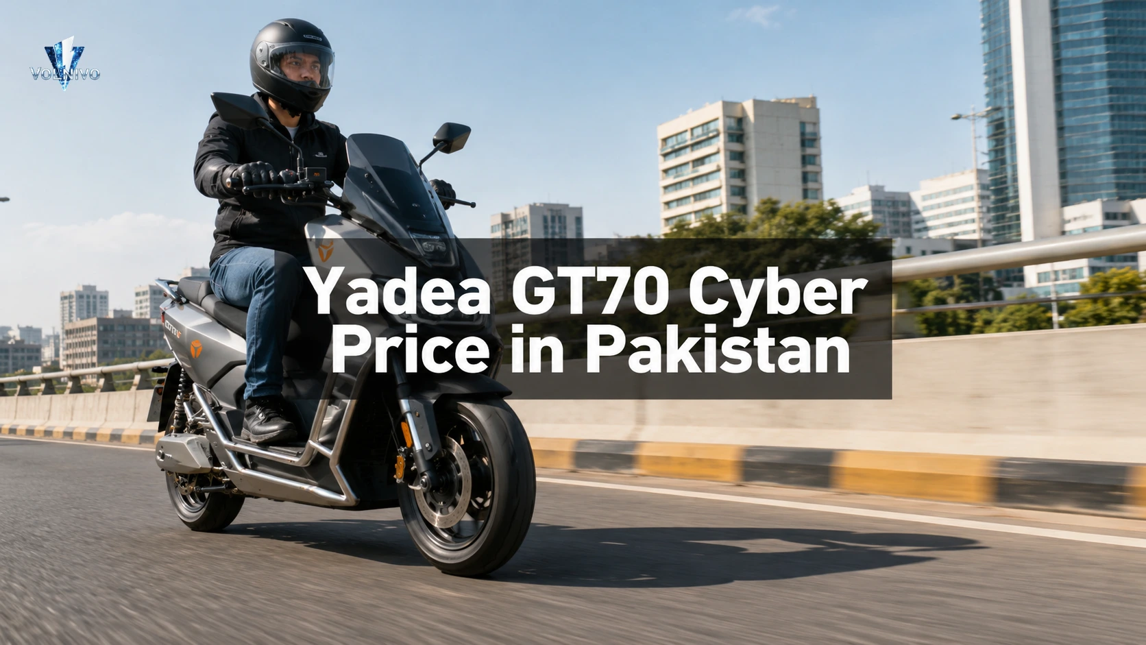 Rider wearing helmet on e-scooter: Yadea GT70 Cyber Price in Pakistan.
