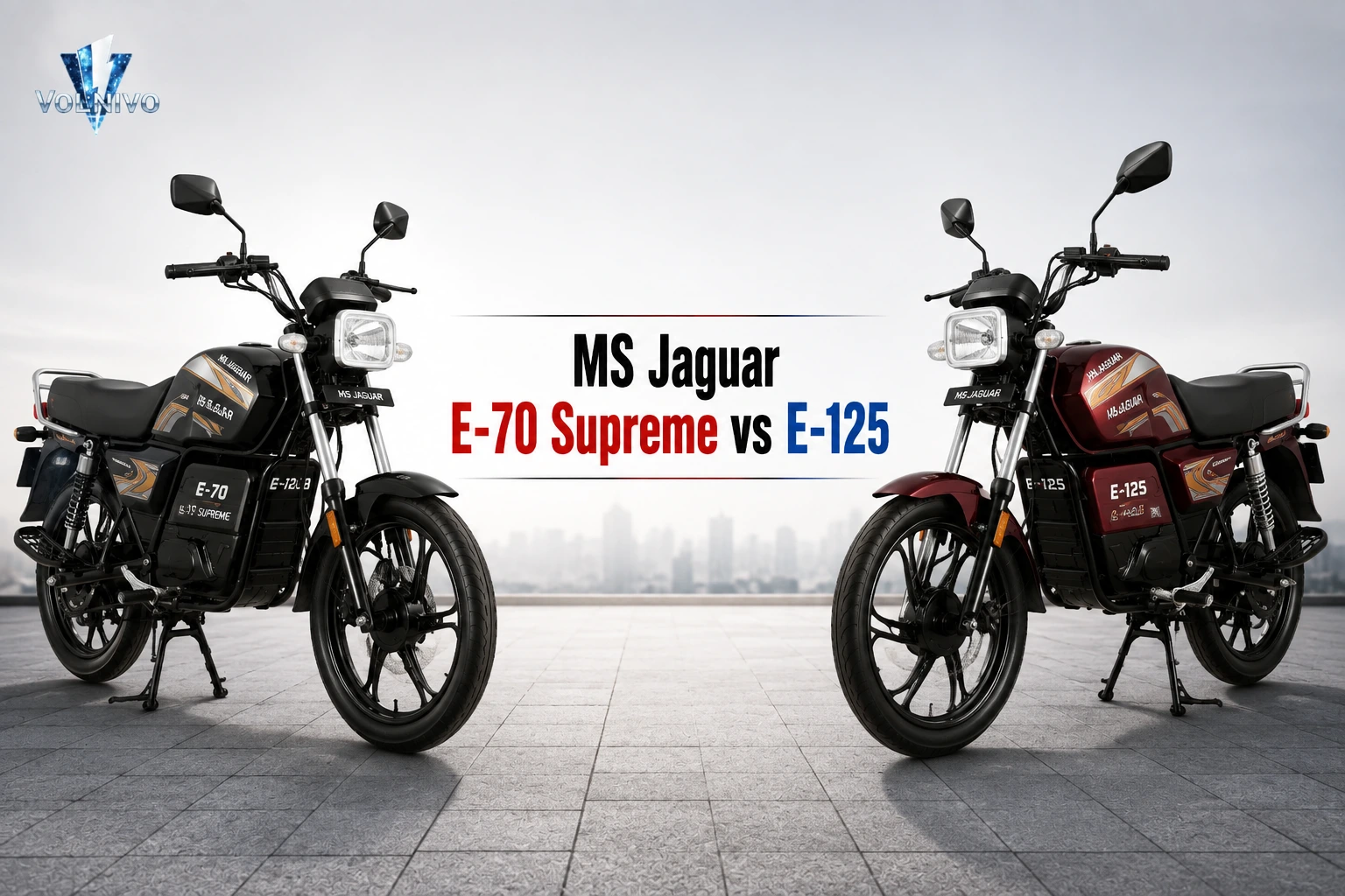 Side-by-side electric bike comparison banner for MS Jaguar E-70 Supreme vs E-125.