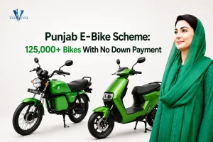 Promotional banner with green electric bikes for government Punjab E-Bike Scheme.